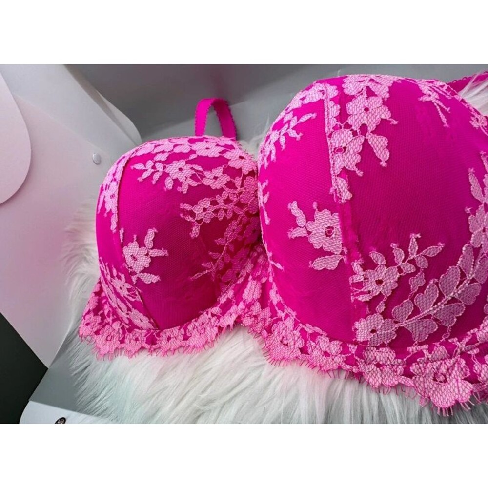 Victoria’s Secret Dream Angels Lined Demi Bra 36DDD Magenta Pink Floral Lace - Picture 9 of 9